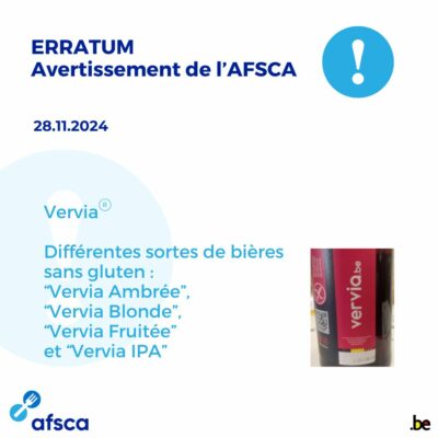 Les bières de la gamme Vervia sont retirées de la vente en raison de potentiels allergènes non-listés.