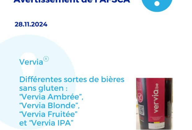 Les bières de la gamme Vervia sont retirées de la vente en raison de potentiels allergènes non-listés.